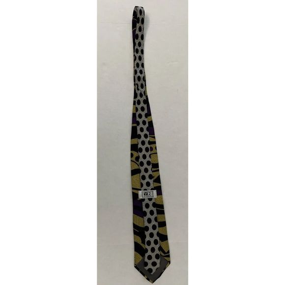 Versace V2 Abstract Black Gold Purple Gray Necktie Tie 90’s 100% Silk $140+ - Picture 6 of 10